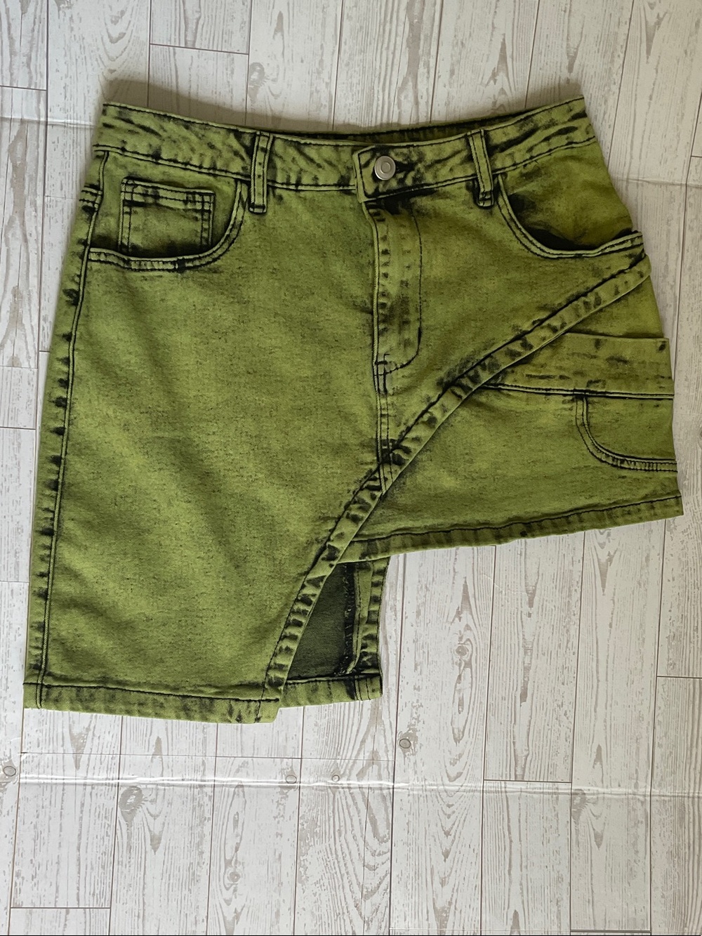 Fashion Nova Olive Green Asymmetrical Denim Skirt
